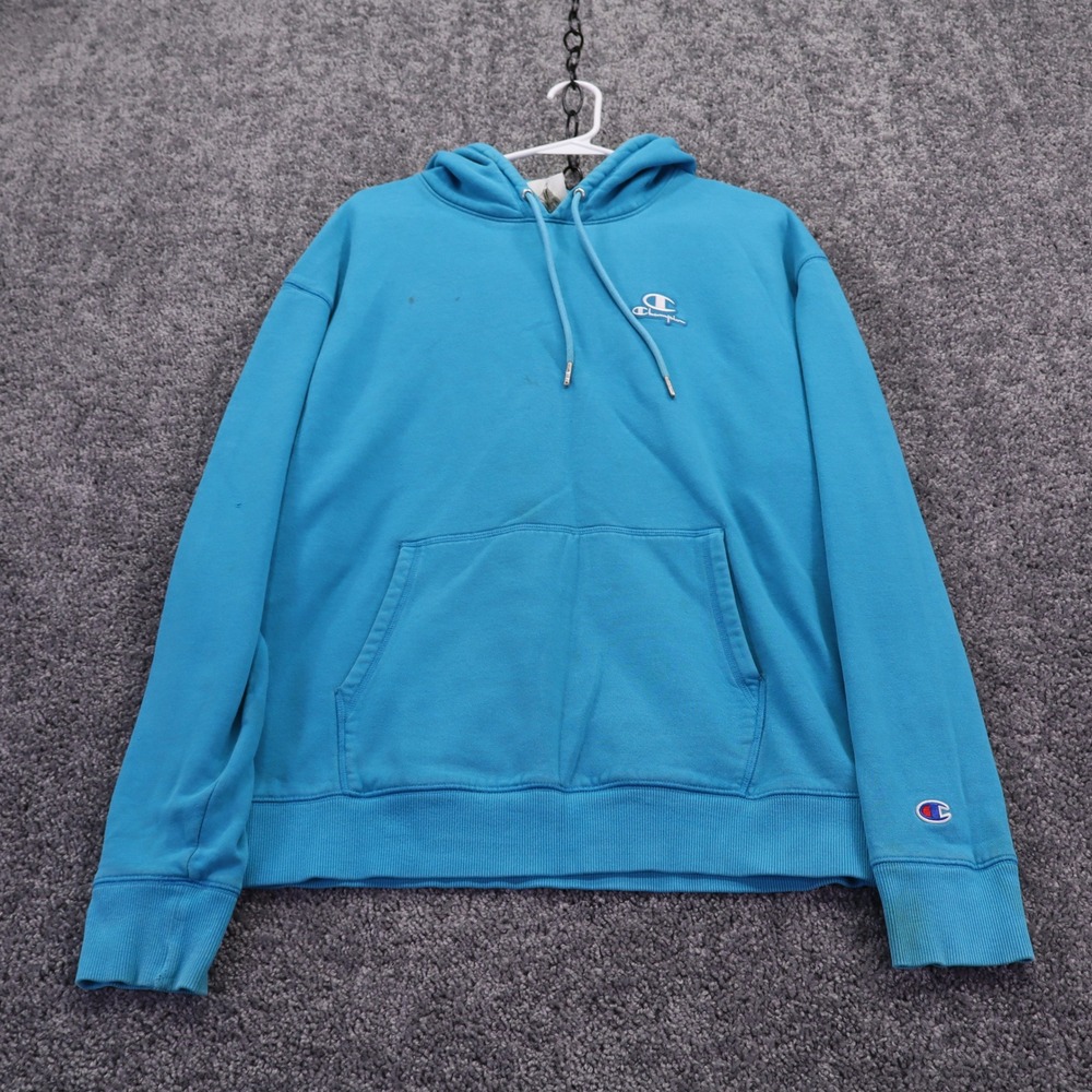 Champion Hoodie Mens Large Blue Classic Fleece Pullover Sweatshirt Activewear